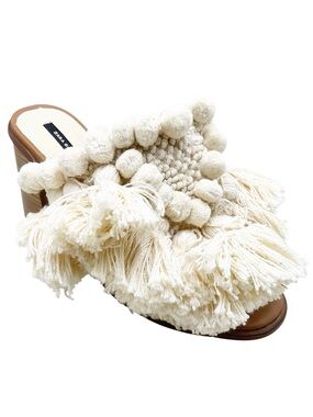 {ZARA} Pompom Fringe High Heel Mules